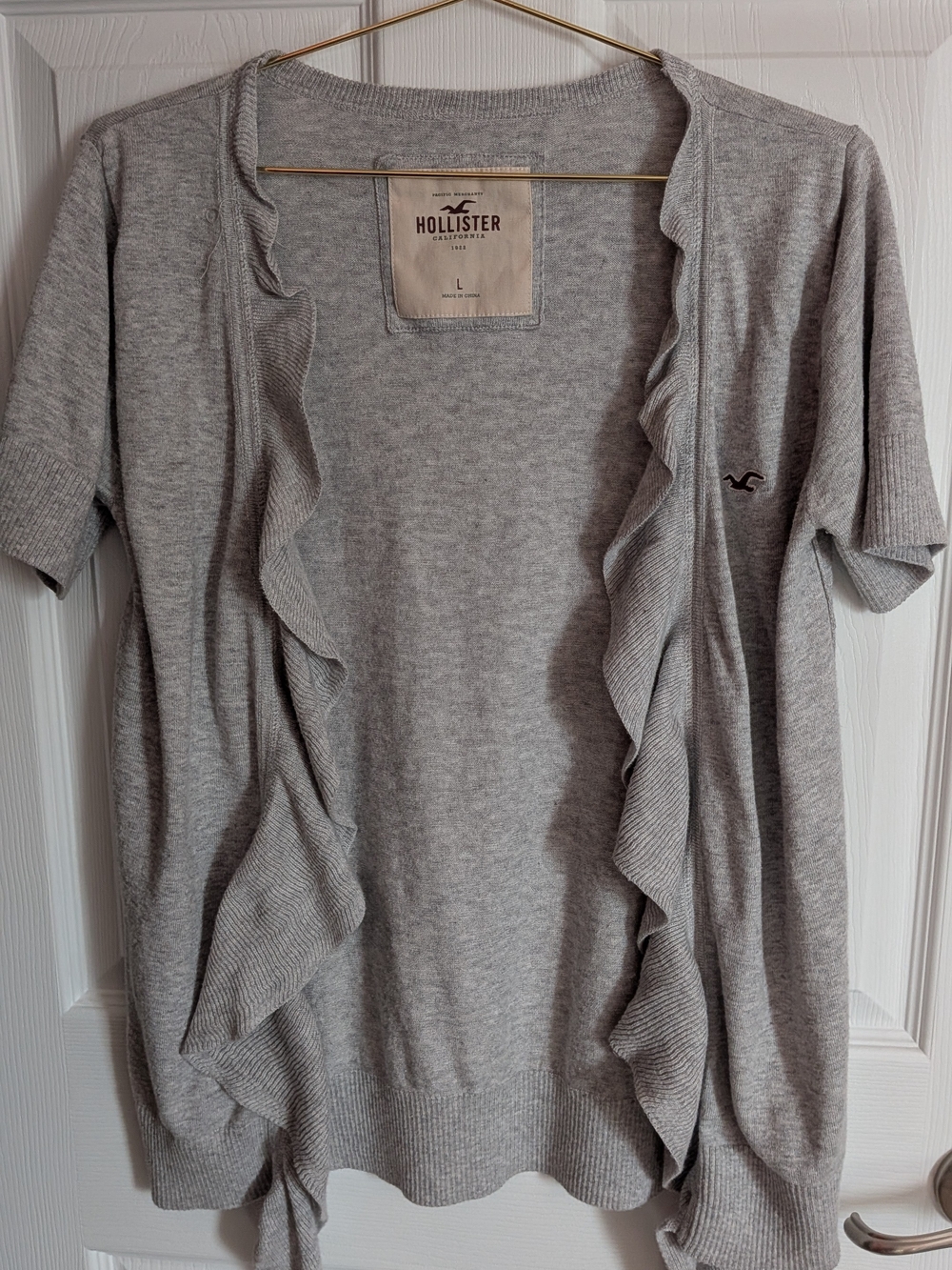 Hollister Gray Ruffle Short-Sleeve Open Cardigan